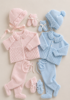 Baby girl Boy jacket- coat leggings  mitts & hat easy pattern 12" - 48" Premature sizes DK 8 ply knitting pattern