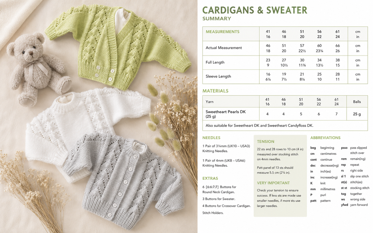 Baby easy Knit  Cardigans and sweaters in DK-8ply light worsted wool- fits chest 16-24 inches Knitting pattern Download PDF