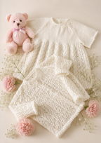 Baby girl-vintage short sleeved lacy dress & Lace matinee Jacket 2ply) yarn fits  18" - knitting pattern