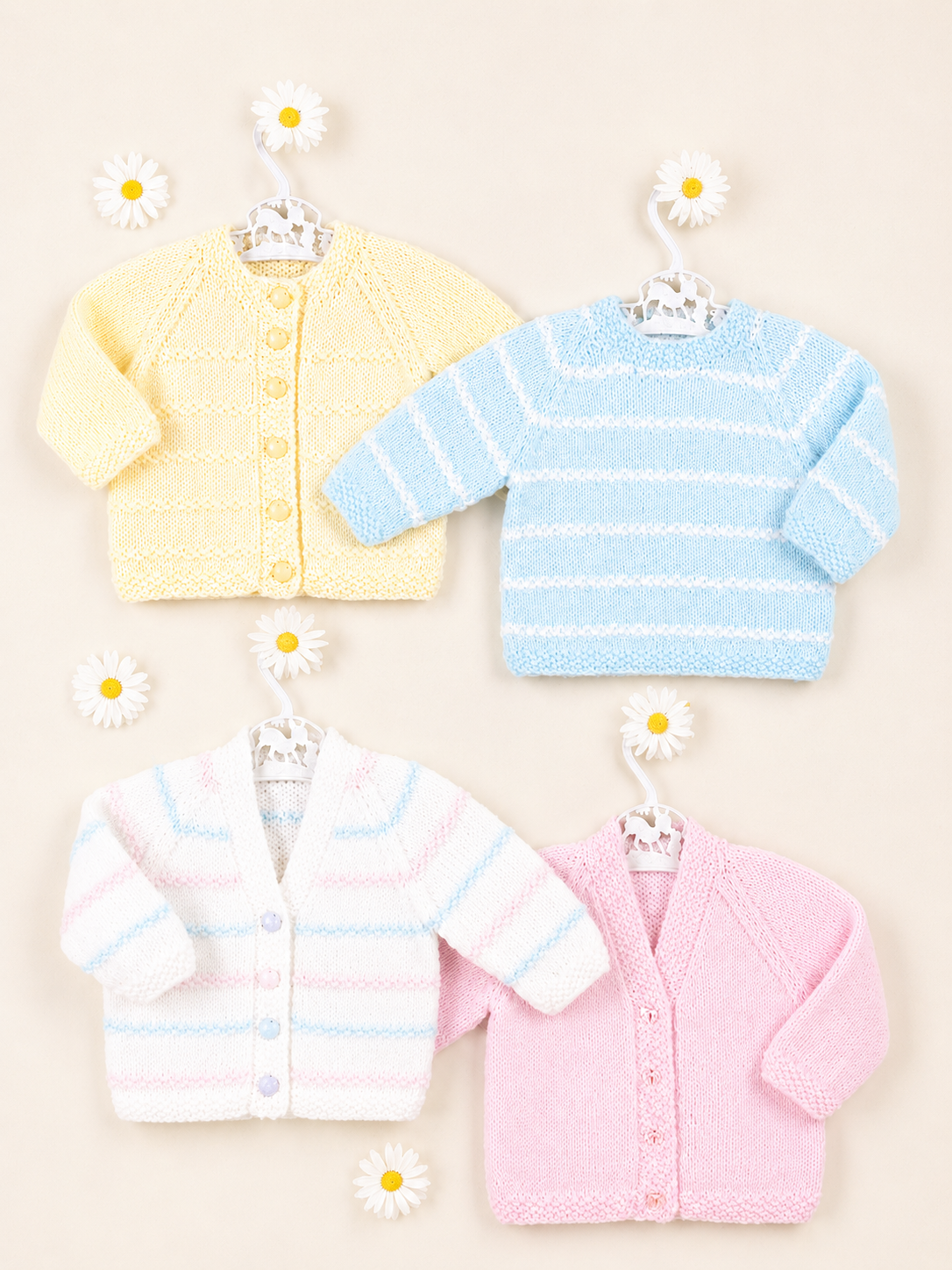 Baby easy Knit  Cardigans and sweaters in DK-8ply light worsted wool- fits chest 14-22 inches Knitting pattern