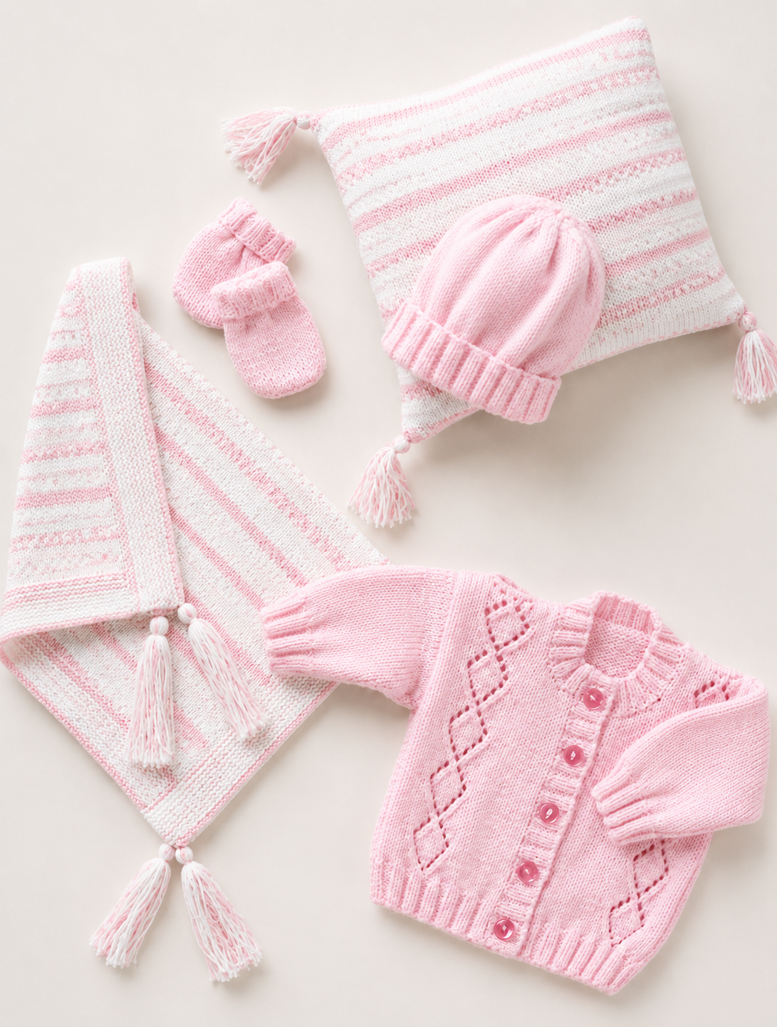 Baby Diamond Easy Knit Cardigan Knitting Pattern, Boys Girls Hat  Mitts blanket DK Yarn (12" -22")