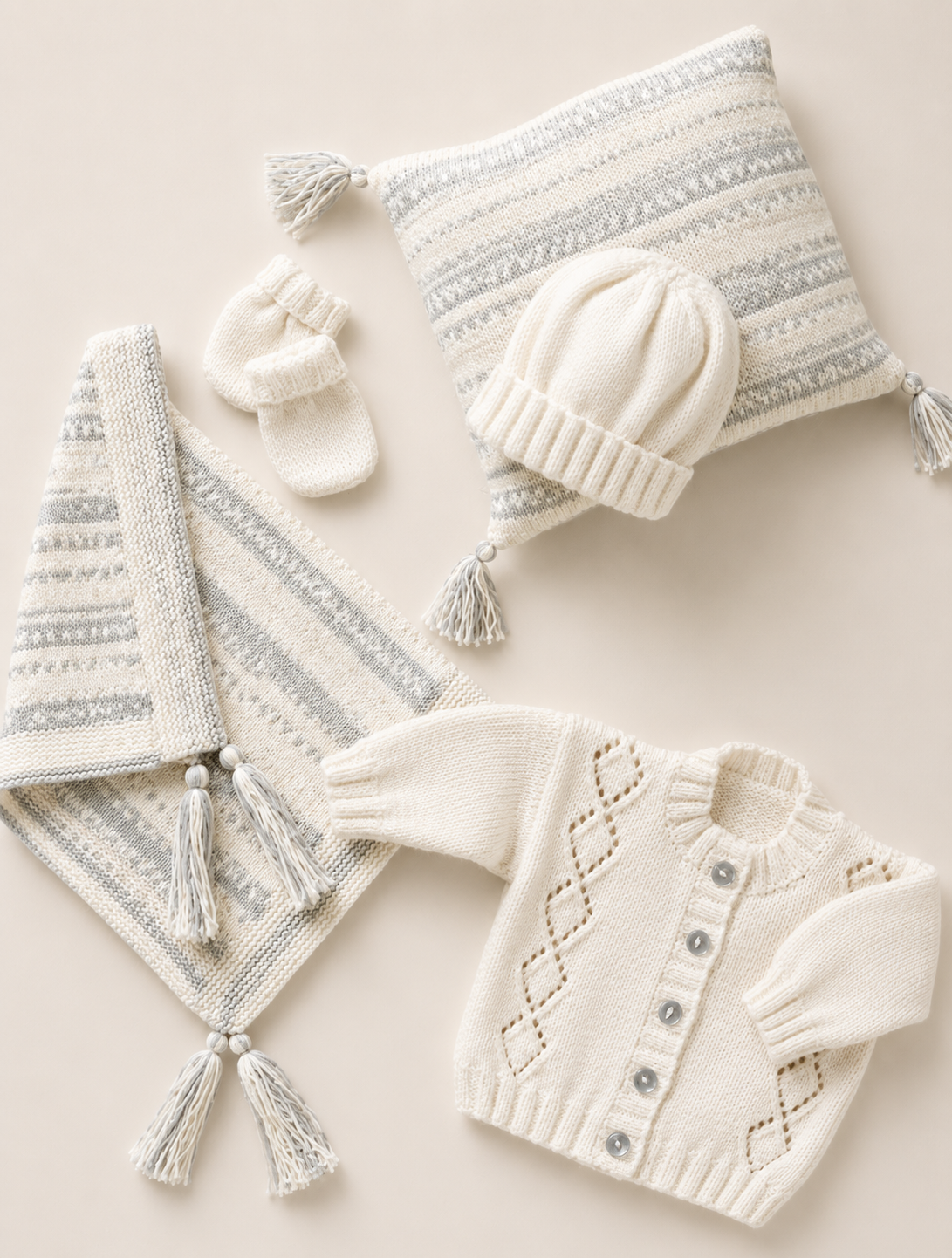 Baby Diamond Easy Knit Cardigan Knitting Pattern, Boys Girls Hat  Mitts blanket DK Yarn (12" -22")