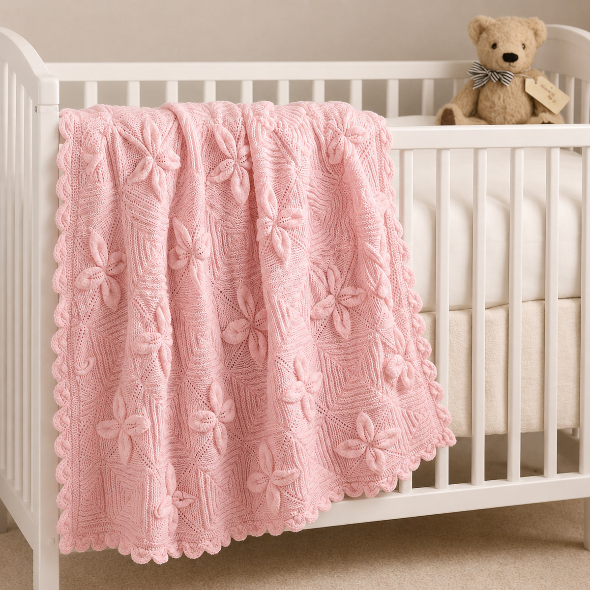 Baby Flower Pram Cover Cot  Blanket-Afghan  & Shawl in DK- 8Ply -Light worsted wool 3 sizes styles  PDF Knitting Pattern