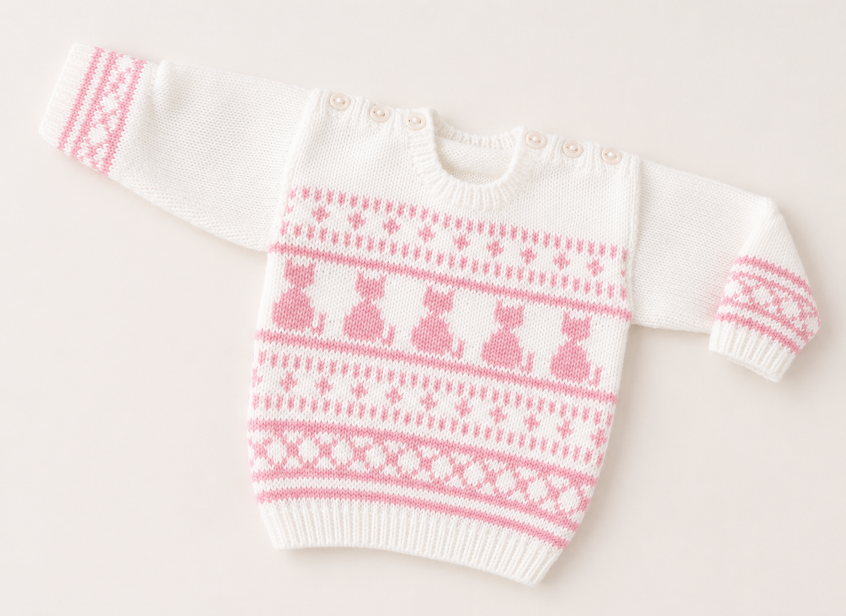 PDF Knitting Pattern Boys Girls Cat Fair Isle Intarsia Sweater/Jumper DK 19 - 23