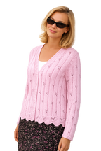 Ladies Summer short sleeved cardigan- Top ~ Eyelet Lace scalloped  edge- 32" - 40 " DK 8 Ply Knitting Pattern PDF Instant Download (Copy)