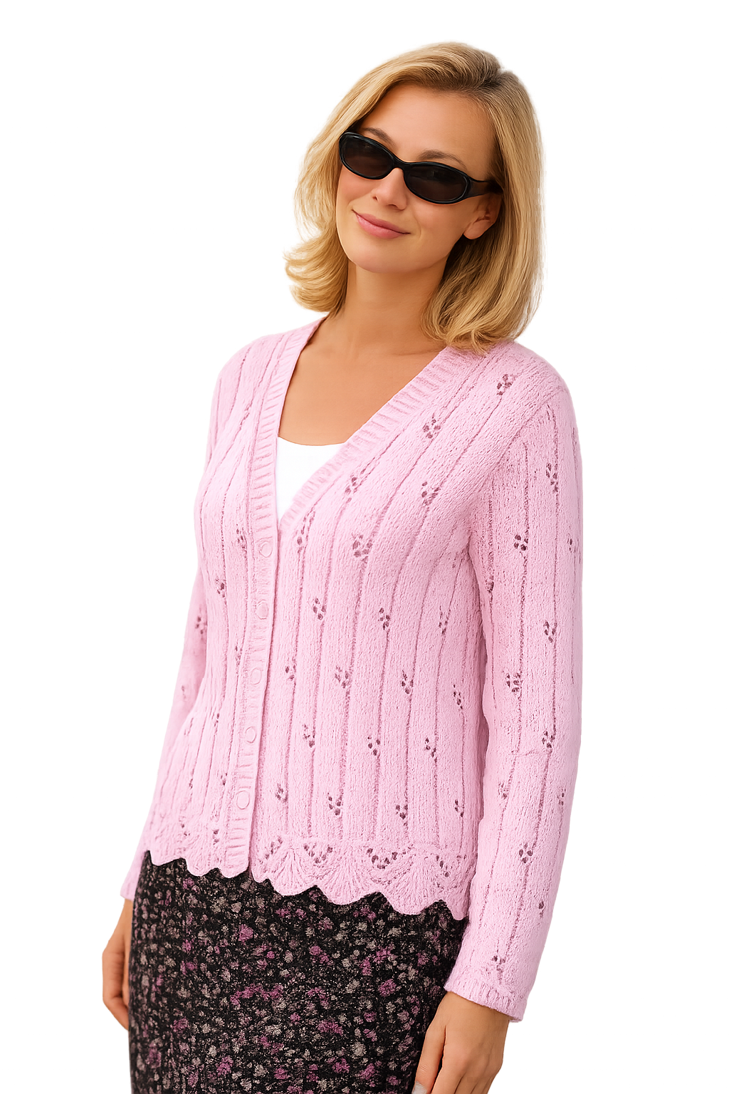 Ladies Summer short sleeved cardigan- Top ~ Eyelet Lace scalloped  edge- 32" - 40 " DK 8 Ply Knitting Pattern PDF Instant Download (Copy)