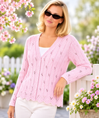 Ladies Summer short sleeved cardigan- Top ~ Eyelet Lace scalloped  edge- 32" - 40 " DK 8 Ply Knitting Pattern PDF Instant Download (Copy)
