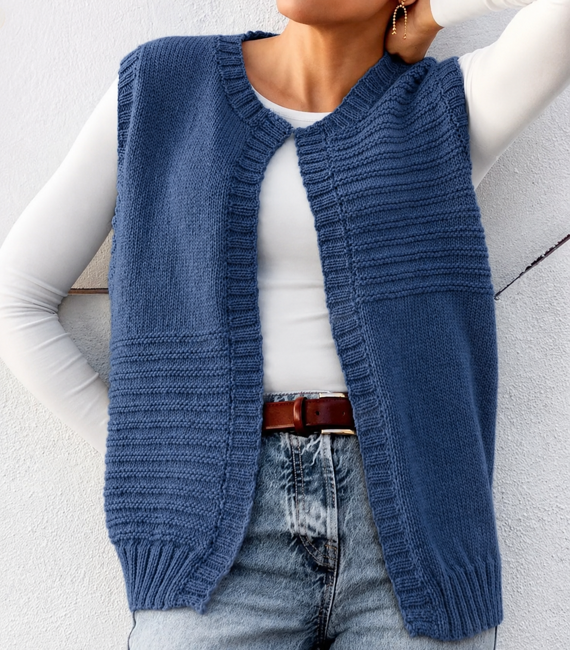 Woman's Ribbed Waistcoat Sleeveless Cardigan 32-50in  Knitting pattern DK-8ply Download PDF