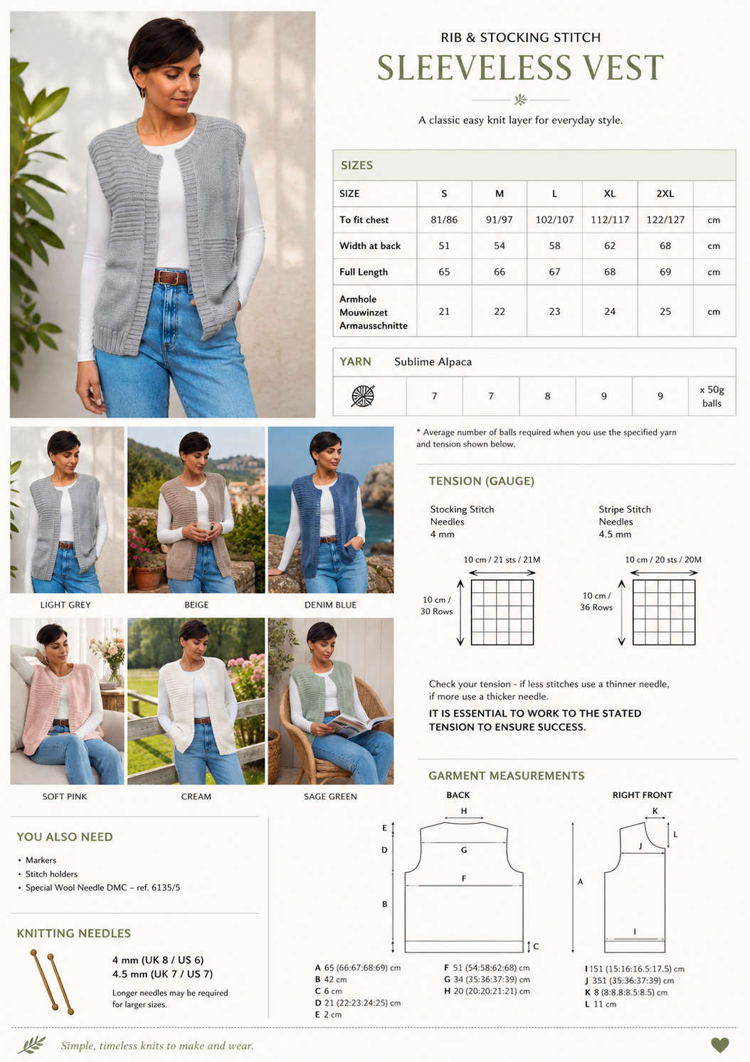 Woman's Ribbed Waistcoat Sleeveless Cardigan 32-50in  Knitting pattern DK-8ply Download PDF