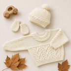 Baby Cable Sweater, Hat & Mittens Knitting Pattern PDF – DK – Chest 16–22 inches