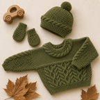 Baby Cable Sweater, Hat & Mittens Knitting Pattern PDF – DK – Chest 16–22 inches