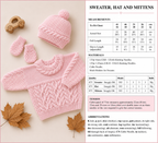 Baby Cable Sweater, Hat & Mittens Knitting Pattern PDF – DK – Chest 16–22 inches