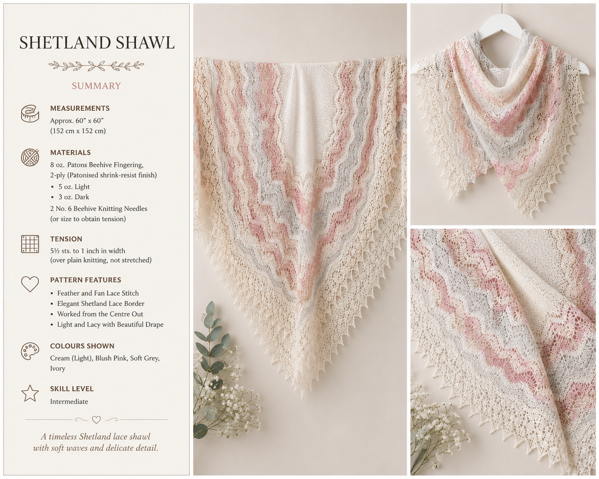 Square Vintage Baby Shetland Shawl - Blanket Traditional Baby New Baby Knitting Pattern-2ply wool PDF Instant download PDF