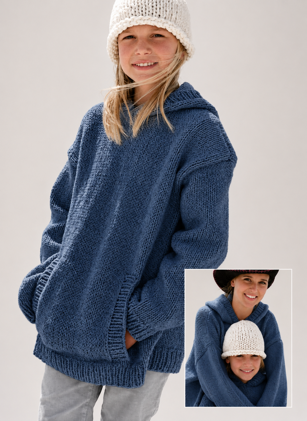 Man's Woman's Child's Easy Knit Hooded Jumper- Sweater Kangaroo Pockets 24"-44" Super Chunky Super Bulky yarn- Knitting pattern Download PDF