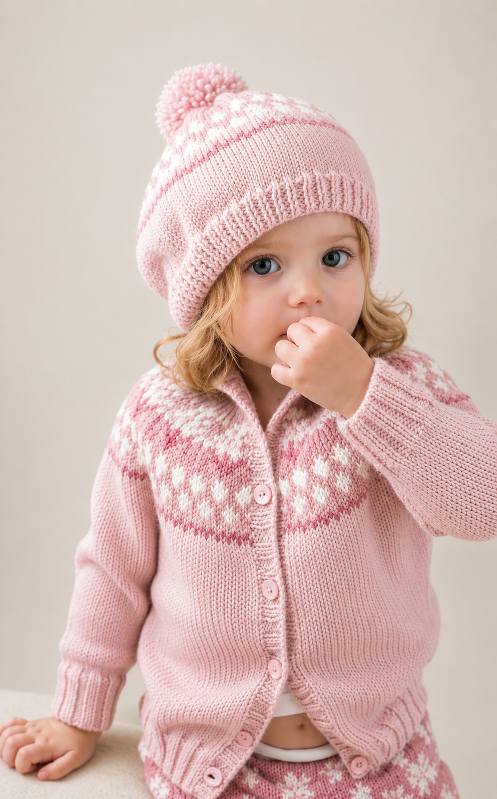 Girl's Fair Isle Cardigan & Matching bobble hat Knitting Pattern DK (8Ply), Children 1-5 years Instant Download PDF English only