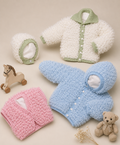 Baby Cardigan Hooded coat waistcoat & Hat Knitting Pattern, DK Yarn (16-24") 0-4 yrs