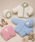 Baby Cardigan Hooded coat waistcoat & Hat Knitting Pattern, DK Yarn (16-24") 0-4 yrs