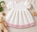 Baby Girl-Toddler puff sleeved lacy dress DK (8 ply) Yarn Fits from 16-22" - Knitting pattern  Download PDF