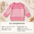 Easy Knit Babies Toddlers Striped Raglan Jumper & Hat -Button shoulder Knitting Pattern- 17"- 20" (6 m 24 m) DK (8ply)