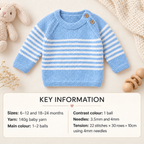 Easy Knit Babies Toddlers Striped Raglan Jumper & Hat -Button shoulder Knitting Pattern- 17"- 20" (6 m 24 m) DK (8ply)