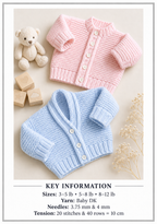 Premature Premie Baby Cardigans- V neck round Neck -Premature 5LB - 12 LB Babies- DK 8 Ply Light worsted. Knitting Pattern Download PDF