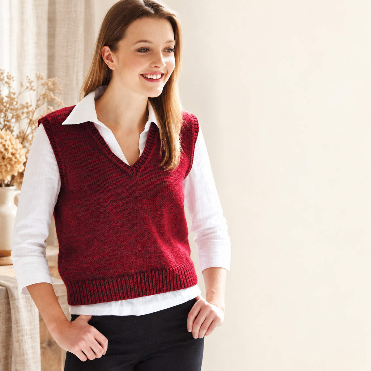 Womens Easy Beginner V Neck sleeveless  Slipover Sweater Vest  32"-38" Aran 10 Ply Worsted Wool Knitting Pattern PDF download