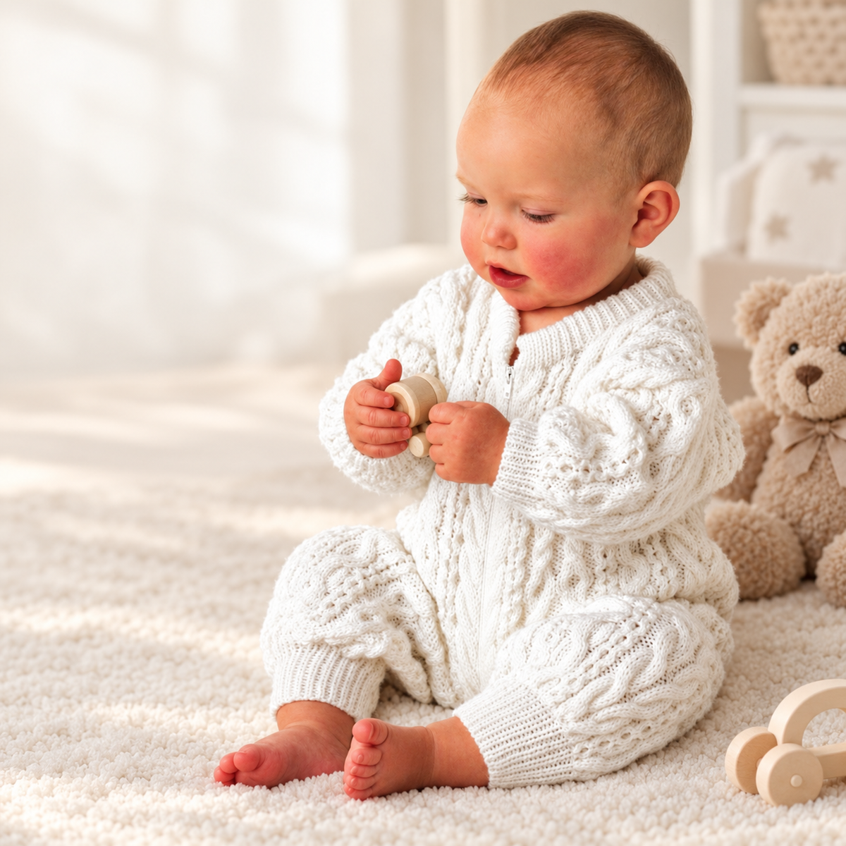 Popular baby All in one Cable Sleepsuit- Baby Grow- Playsuit Romper-  DK ( 8PLY ) Fits from 18" - 20" chest - Knitting pattern  Download PDF