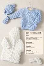 Hooded Popcorn Stitch Hooded jacket 7 Cardigan with Hat - Mitts DK (8ply)16- 26" ( 0-7Years) Knitting pattern, Download PDF