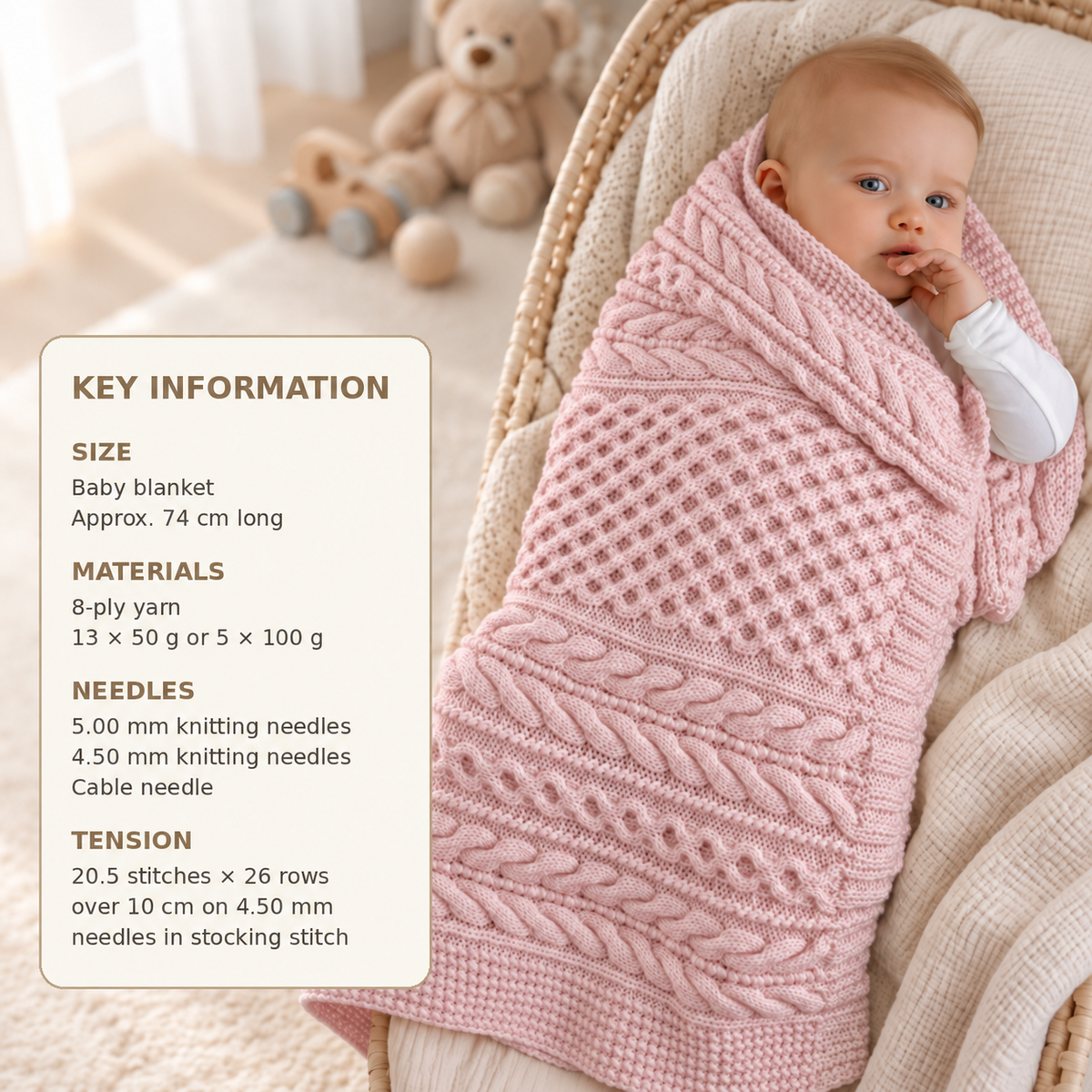 Baby  Cable Blanket  DK-8ply Merino ~  knitting Pattern Download pdf
