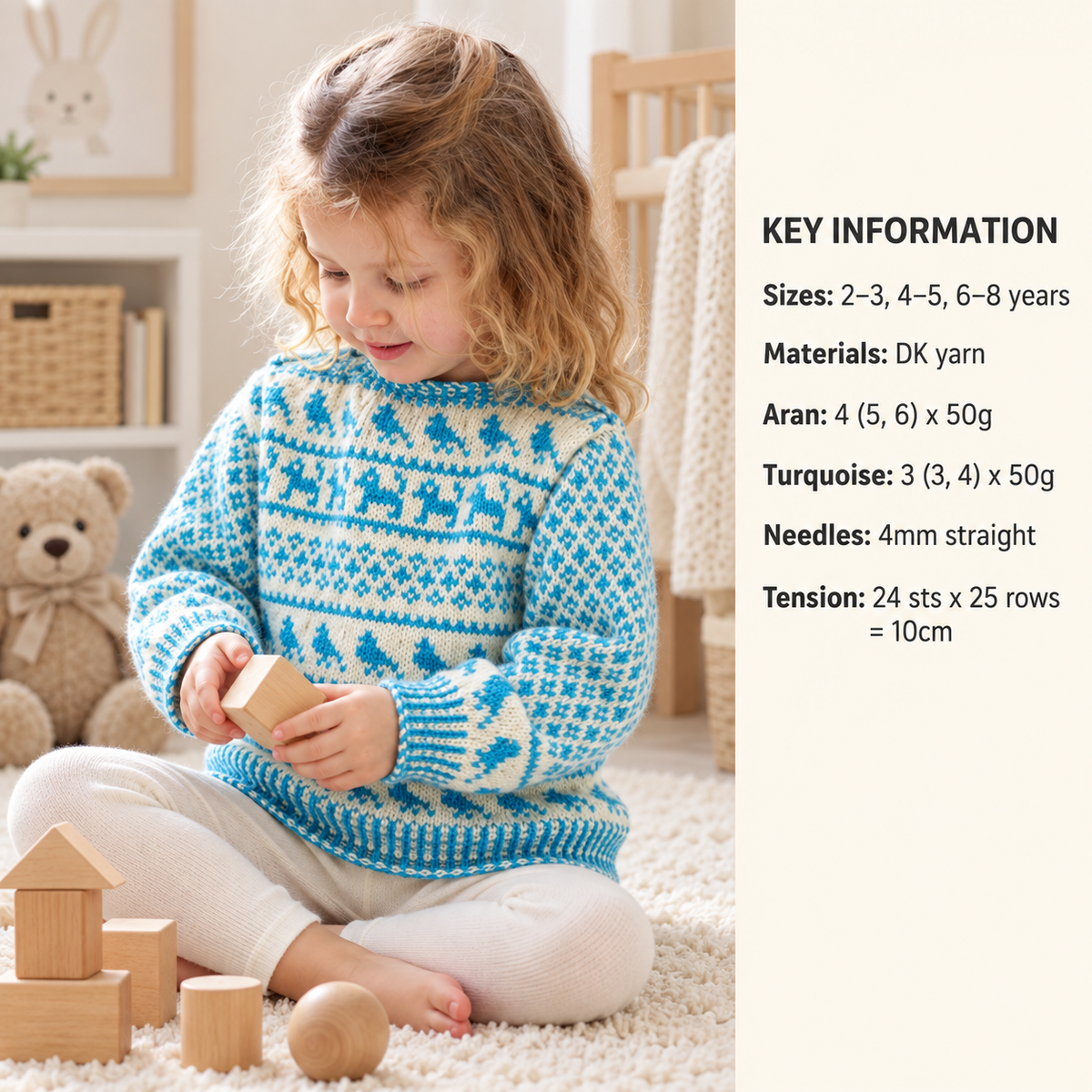 Childs Norwegian Motif Jumper-Sweater with slash neck Knitting Pattern 2-8 years (62-78 cm) Download PDF- see images for further information