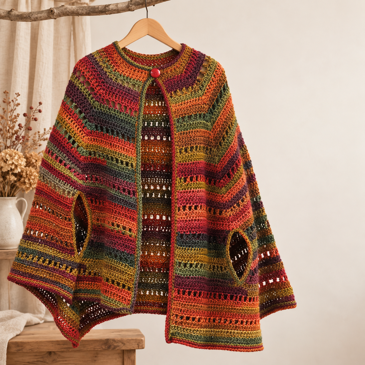 Woman's Crochet Textured Cape (One size)  Medium Worsted 4# Crochet Pattern PDF Download