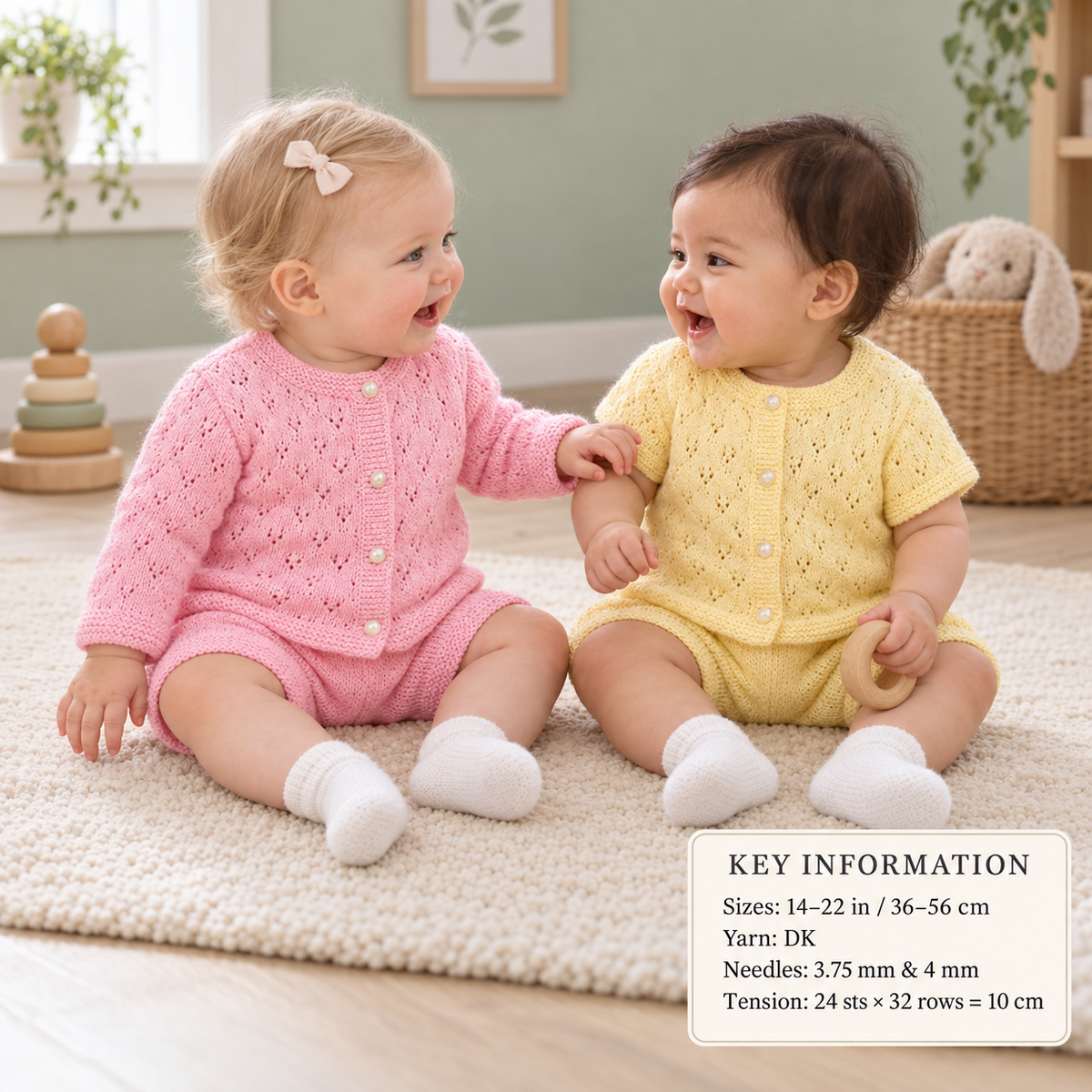 Baby Girl- Boy Long or Short sleeved Jacket and Pants -DK 8Ply Light worsted wool~14-22 chest- Knitting pattern