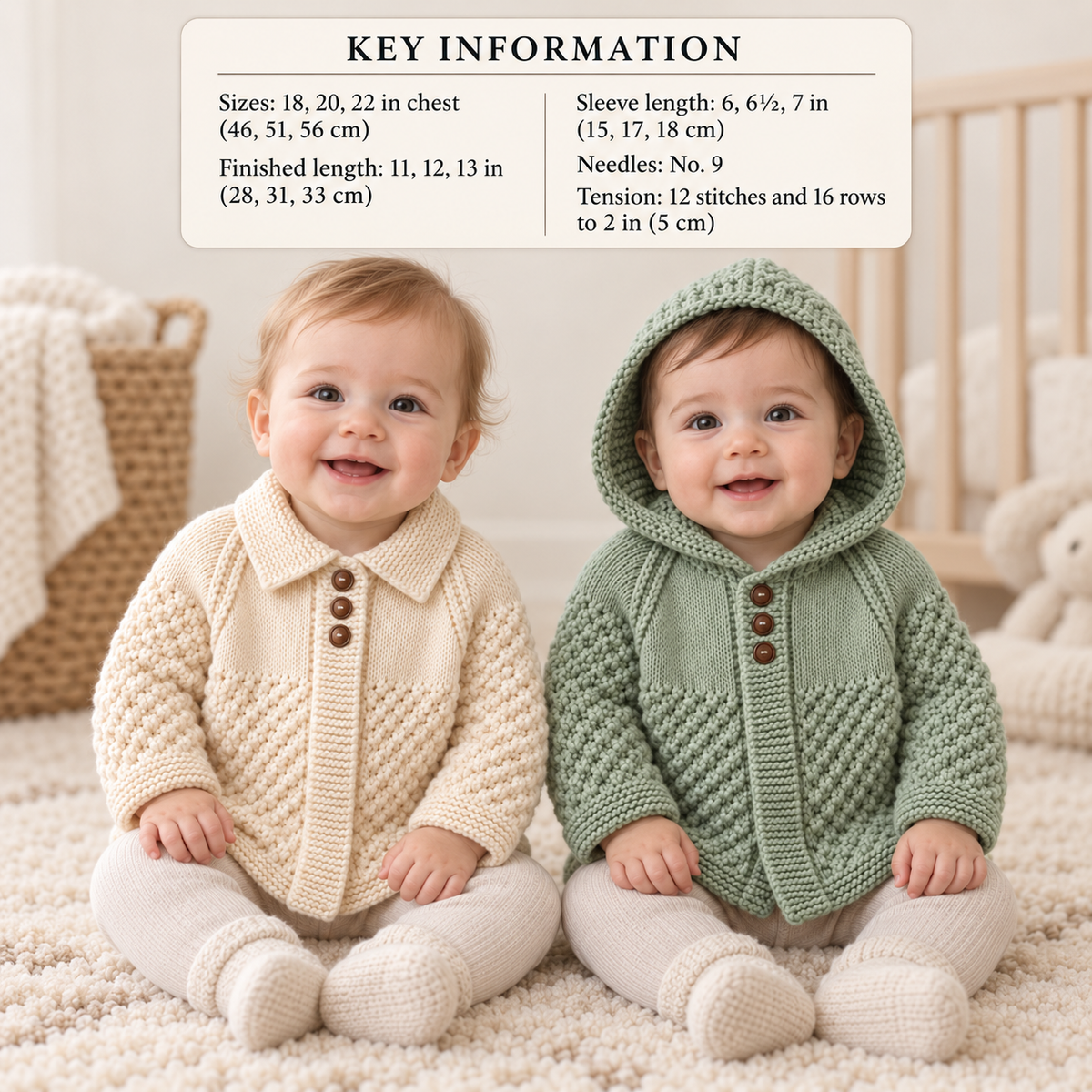 Baby Hooded Jacket & Raglan Cardigan in  DK 8ply Age 3mths - 2 years Knitting Pattern