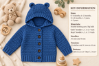 Child's Hooded Teddy Bear Jacket  Cardigan with Ears DK 8ply Age 0 - 5 yrs Knitting Pattern