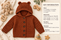 Child's Hooded Teddy Bear Jacket  Cardigan with Ears DK 8ply Age 0 - 5 yrs Knitting Pattern