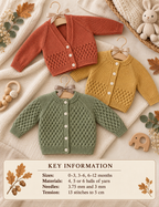 Easy Knit Raglan Cardigans  Lacy Jackets DK 0 - 12 months Knitting Pattern PDF