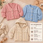 Childs Chunky Hooded Jacket Knitting Pattern with V- Round Neck Cardigan 3mths-8 yrs