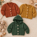 Childs Chunky Hooded Jacket Knitting Pattern with V- Round Neck Cardigan 3mths-8 yrs