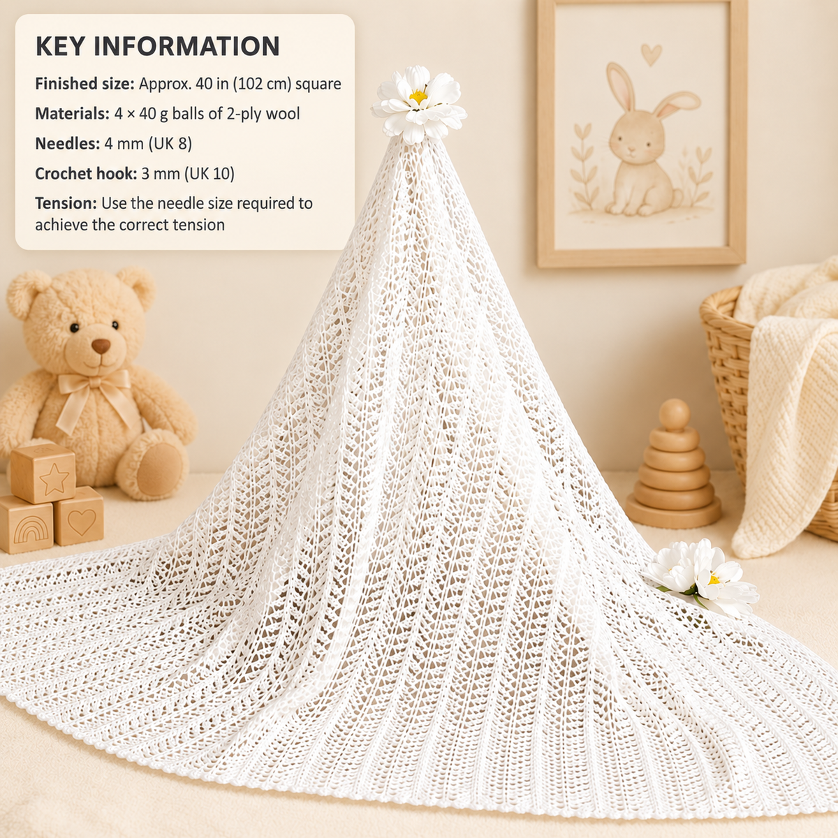 Lacy Knit Baby Shawl Pattern, Vintage 2 Ply (PDF Download)
