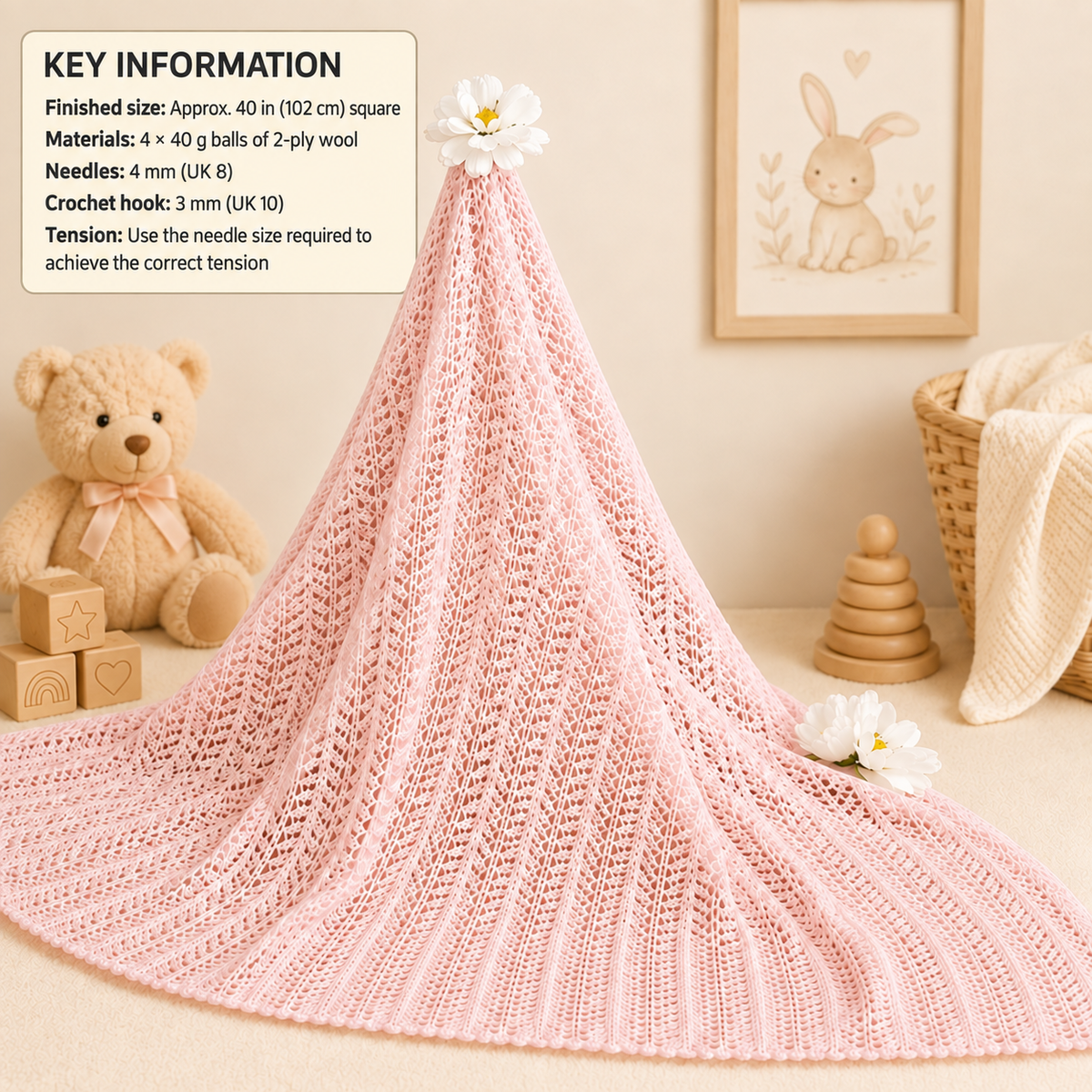 Lacy Knit Baby Shawl Pattern, Vintage 2 Ply (PDF Download)