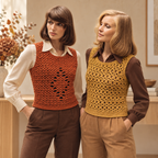 Womens Lacy Crochet Waistcoat Round Neck style32" -38" In double double or chunky Crochet pattern