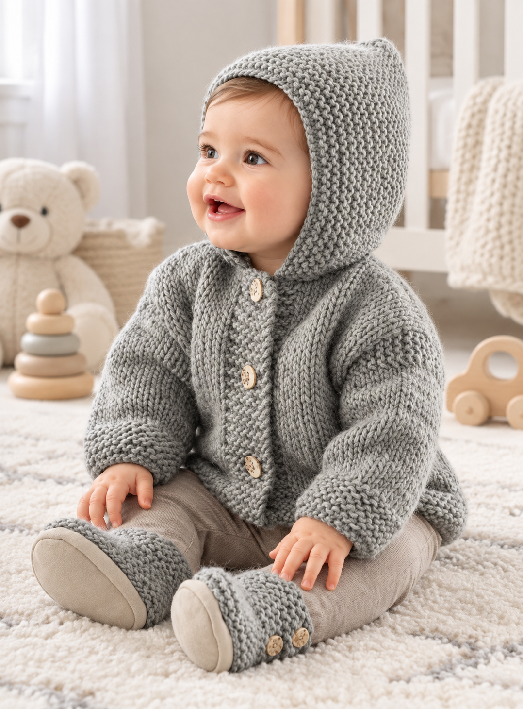 Easy Baby Jacket with Hood 3 - 24 mths - Chunky Wool DOWNLOAD pdf KNITTING Pattern