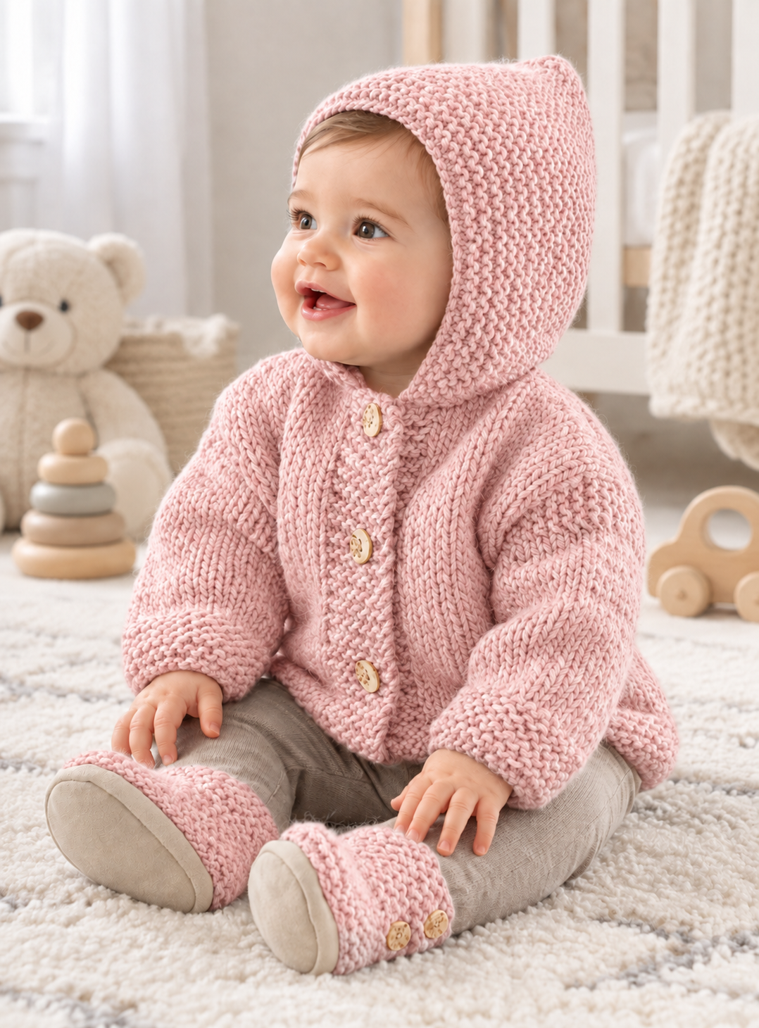 Easy Baby Jacket with Hood 3 - 24 mths - Chunky Wool DOWNLOAD pdf KNITTING Pattern