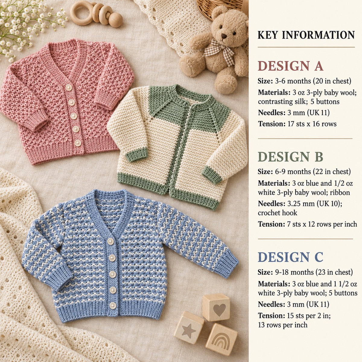 Vintage Baby Cardigans  3 styles in 3ply. (PDF Download) 3-18 month sizes