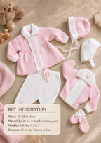 Baby Boy- Girl- Pram set-Jacket, leggings, hats, mitts - DK Fits 20-22 chest- Knitting pattern