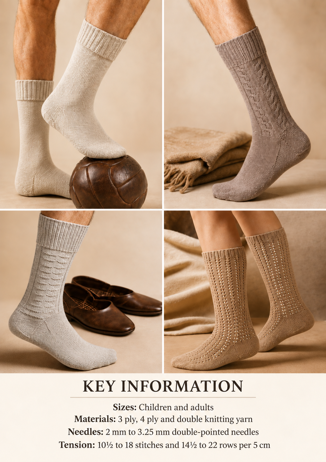 Vintage Family Socks Knitting Pattern, Ribbed & Lace (PDF Download)