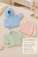Baby Raglan Cardigans and hooded Jacket  6 - 12 months Knitting Pattern 4 ply