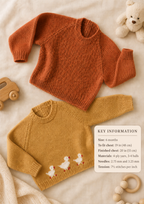 Baby Raglan Sweaters  Round Neck one with Duck motif Knitting pattern Age 6 months