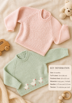 Baby Raglan Sweaters  Round Neck one with Duck motif Knitting pattern Age 6 months