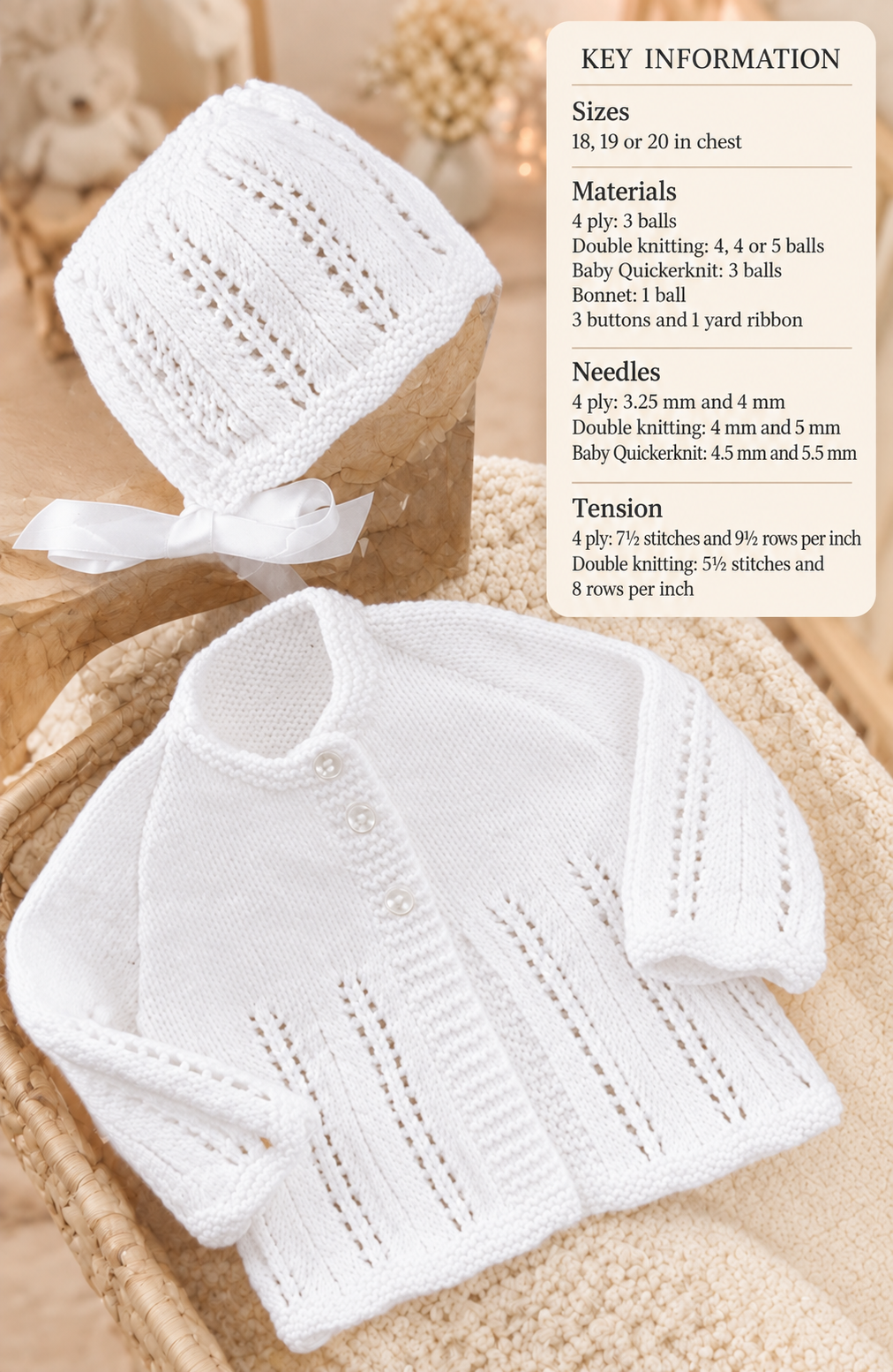Vintage Baby Cardigan and Hat Knitting Pattern, DK and 4 ply versions (PDF Download) 18"-20" knitted flat